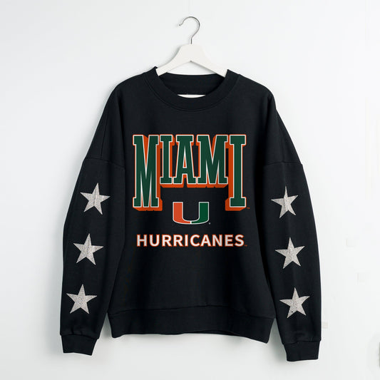 MIAMI HURRICANES PURE VICTORY EMBELLISHED STAR SLEEVE CREWNECK PULLOVER