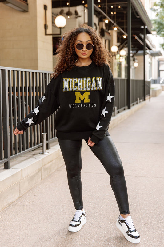 MICHIGAN WOLVERINES VELOCITY STAR EMBELLISHED CREW SWEATSHIRT
