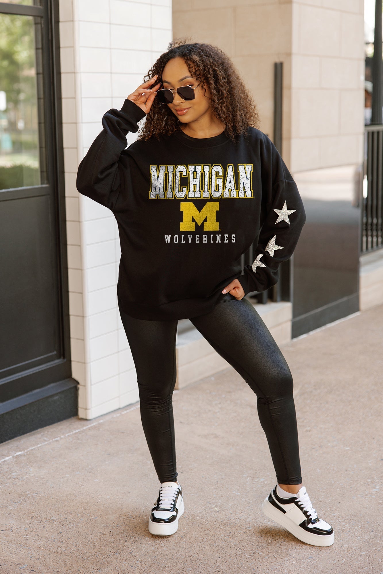 MICHIGAN WOLVERINES VELOCITY STAR EMBELLISHED CREW SWEATSHIRT