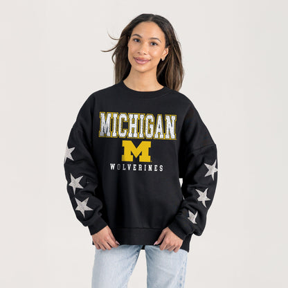 MICHIGAN WOLVERINES VELOCITY STAR EMBELLISHED CREW SWEATSHIRT