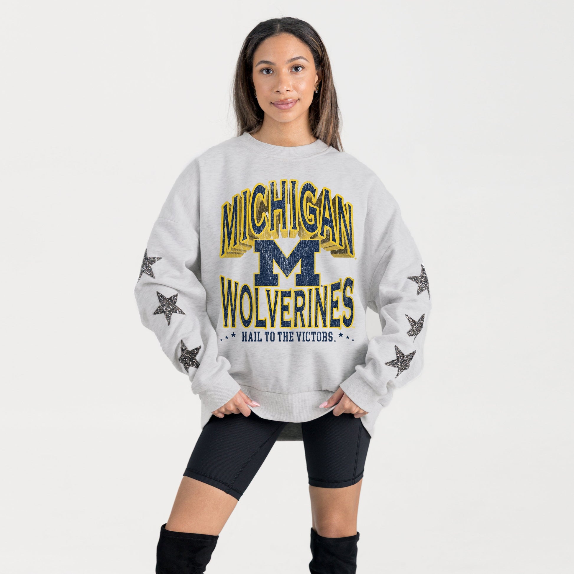 MICHIGAN WOLVERINES RESILIENCE STAR EMBELLISHED CREW SWEATSHIRT