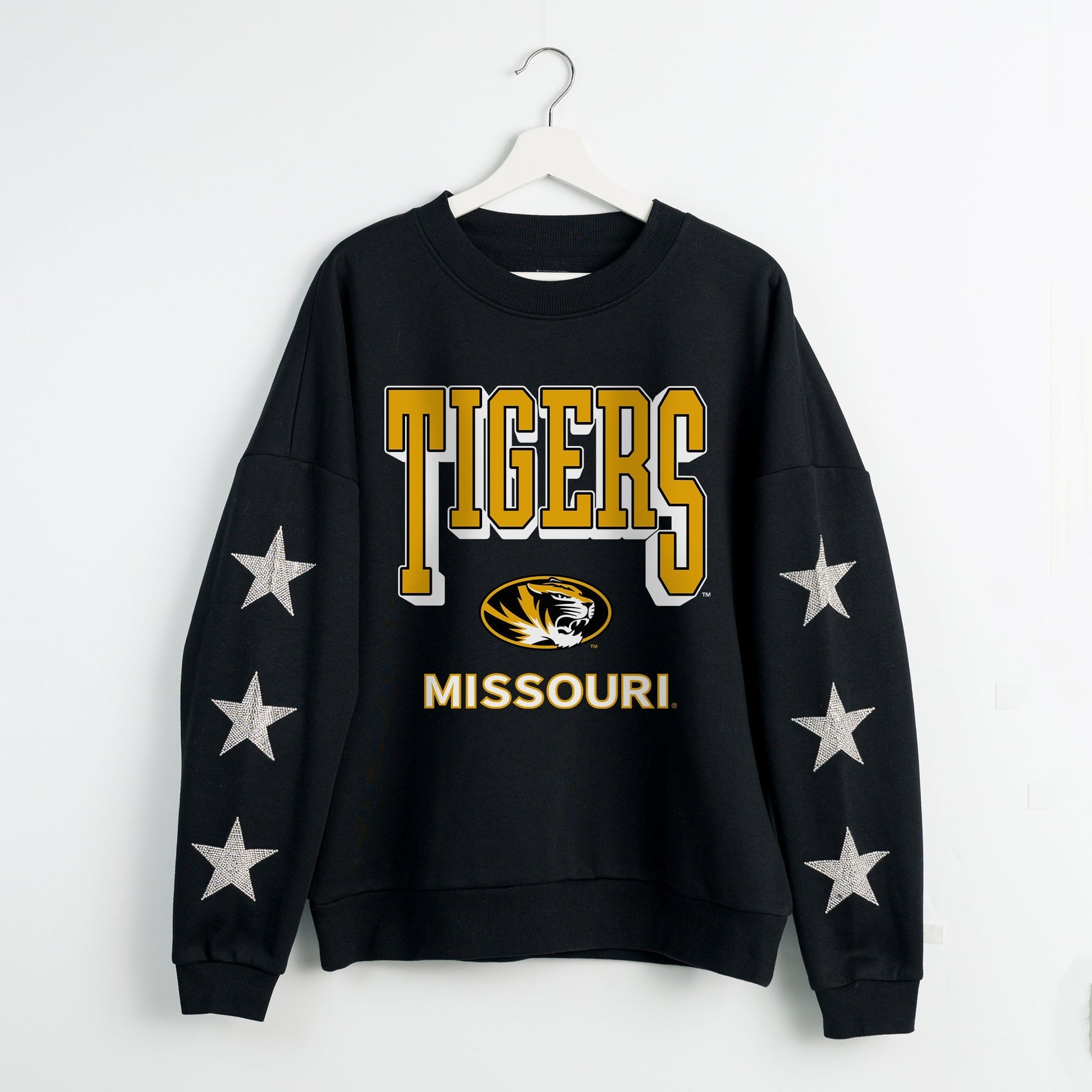 MISSOURI TIGERS PURE VICTORY EMBELLISHED STAR SLEEVE CREWNECK PULLOVER