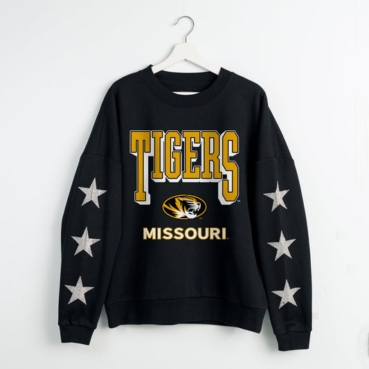 MISSOURI TIGERS PURE VICTORY EMBELLISHED STAR SLEEVE CREWNECK PULLOVER