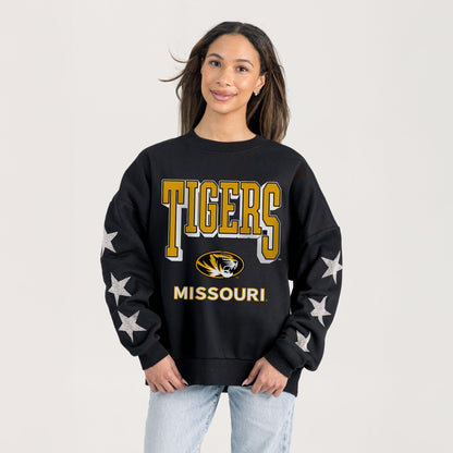 MISSOURI TIGERS PURE VICTORY EMBELLISHED STAR SLEEVE CREWNECK PULLOVER