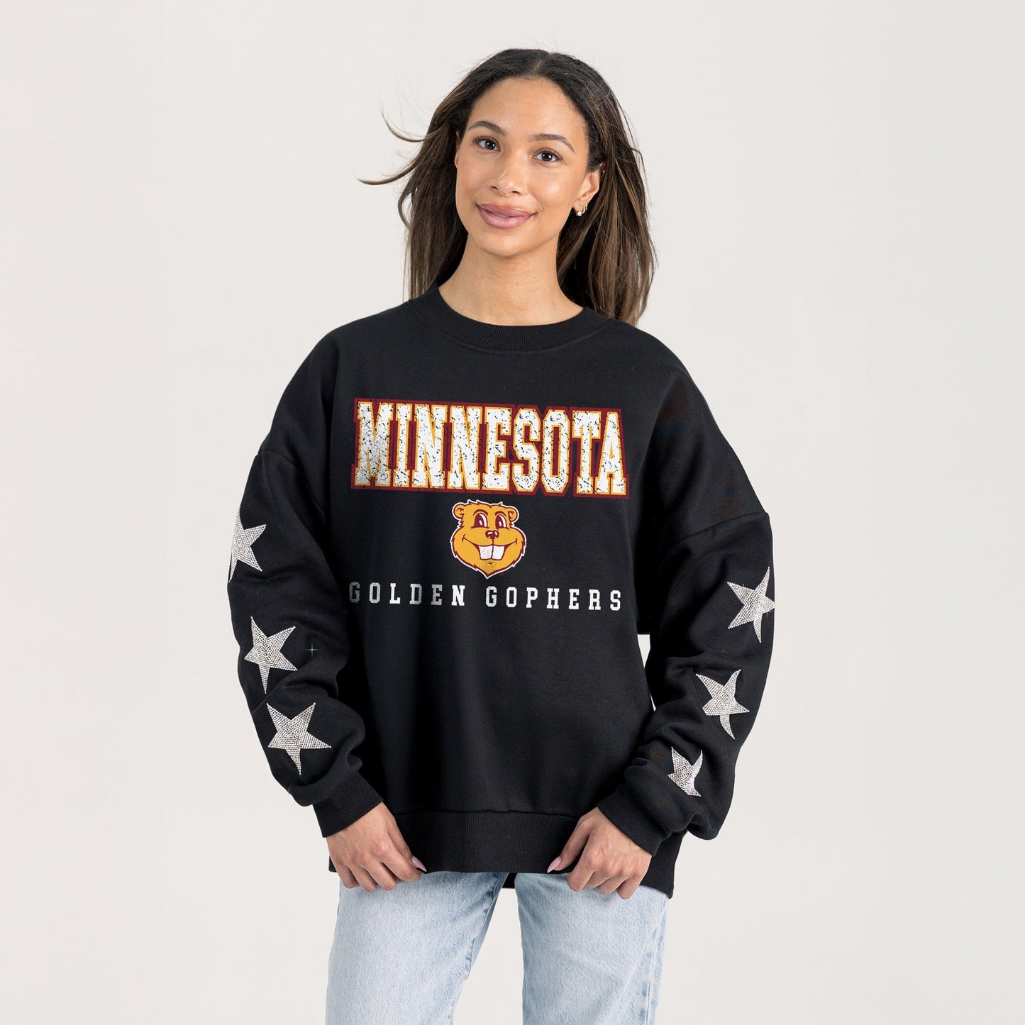 MINNESOTA GOLDEN GOPHERS VELOCITY STAR EMBELLISHED CREW SWEATSHIRT