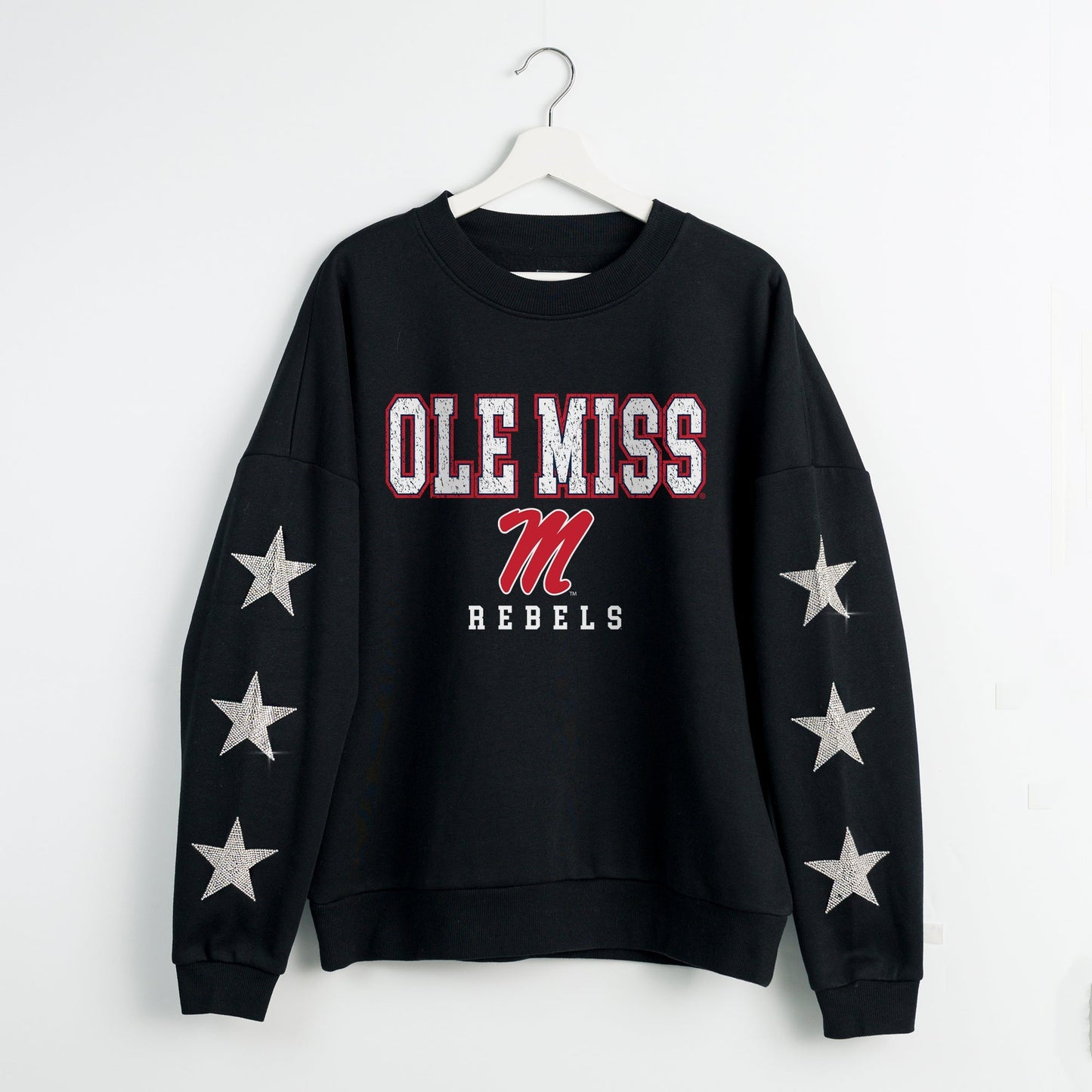 OLE MISS REBELS VELOCITY STAR EMBELLISHED CREW SWEATSHIRT