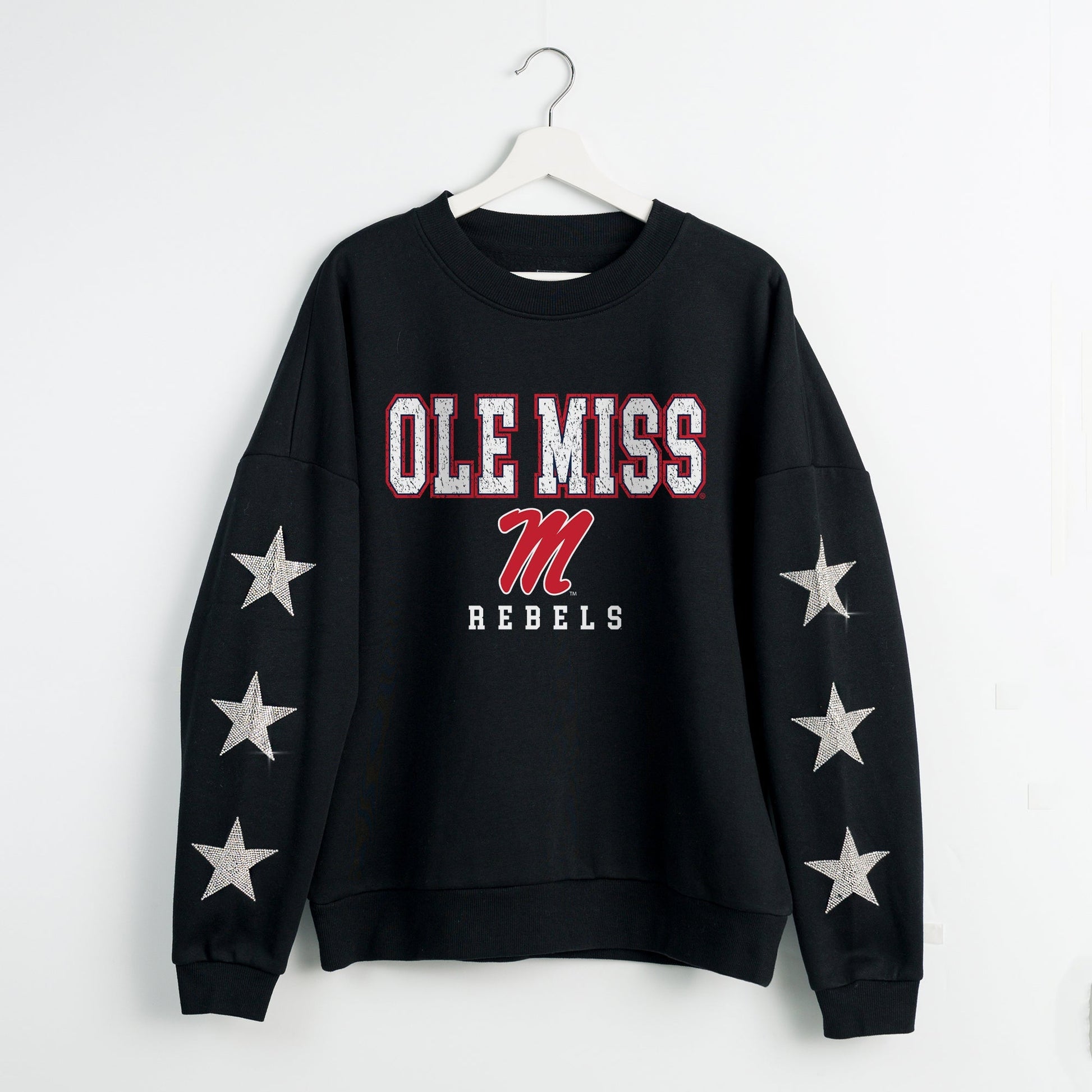OLE MISS REBELS VELOCITY STAR EMBELLISHED CREW SWEATSHIRT