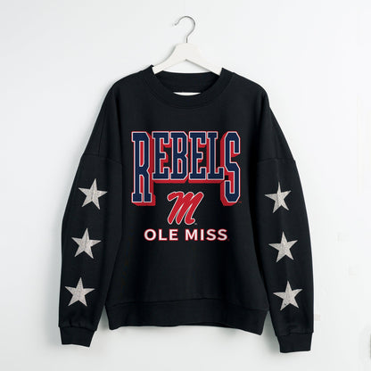 OLE MISS REBELS PURE VICTORY EMBELLISHED STAR SLEEVE CREWNECK PULLOVER