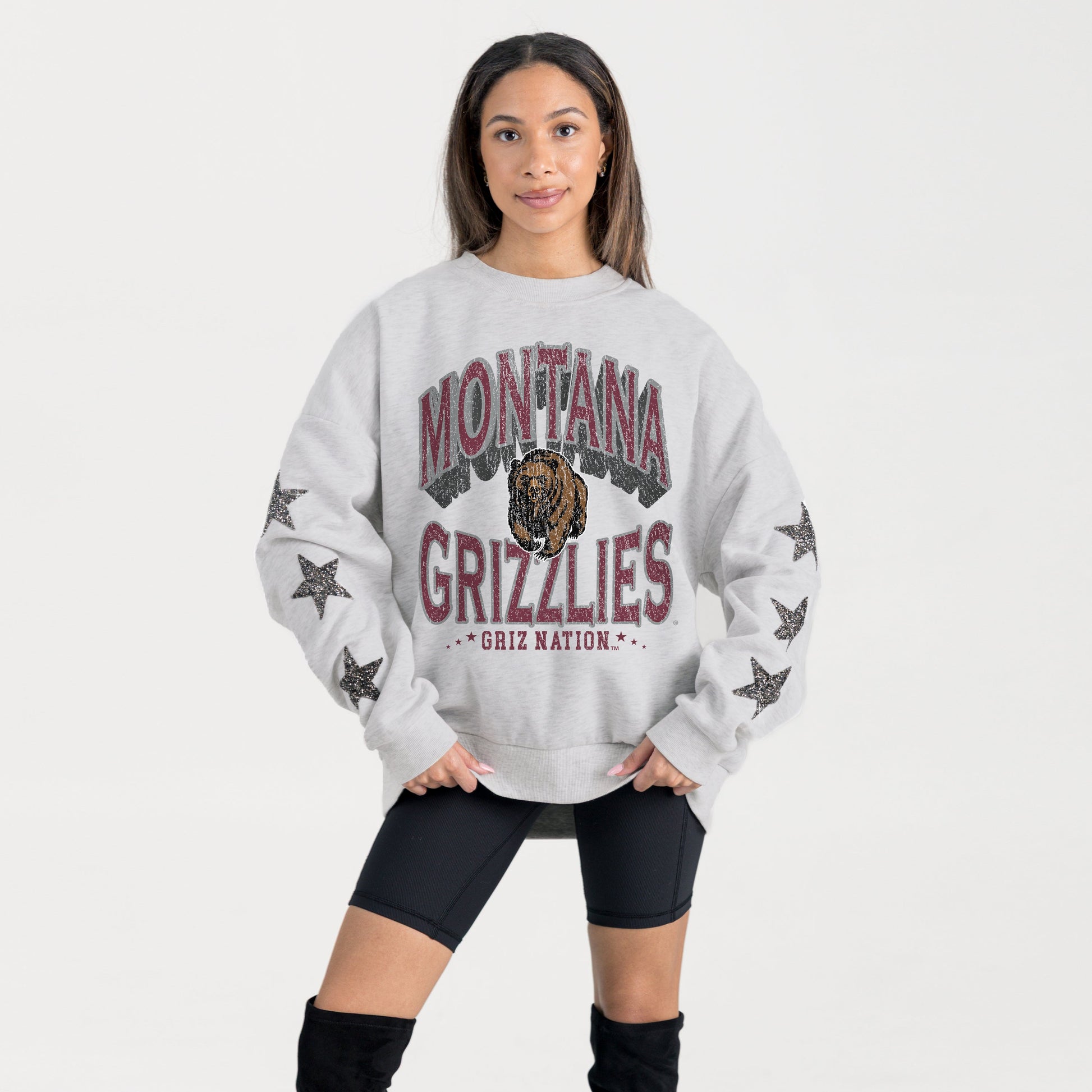 MONTANA GRIZZLIES RESILIENCE STAR EMBELLISHED CREW SWEATSHIRT