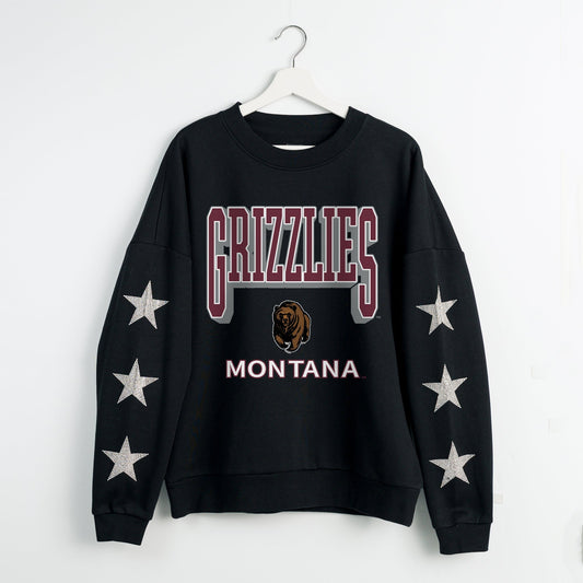 MONTANA GRIZZLIES PURE VICTORY EMBELLISHED STAR SLEEVE CREWNECK PULLOVER