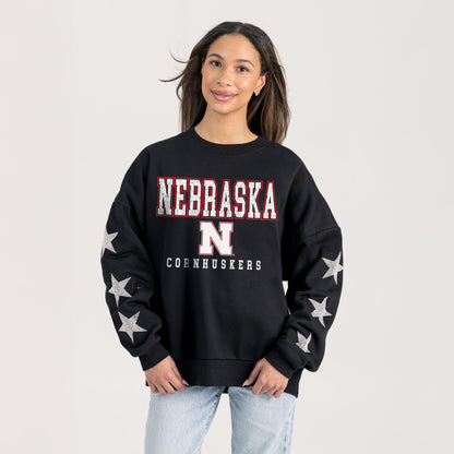 NEBRASKA CORNHUSKERS VELOCITY STAR EMBELLISHED CREW SWEATSHIRT