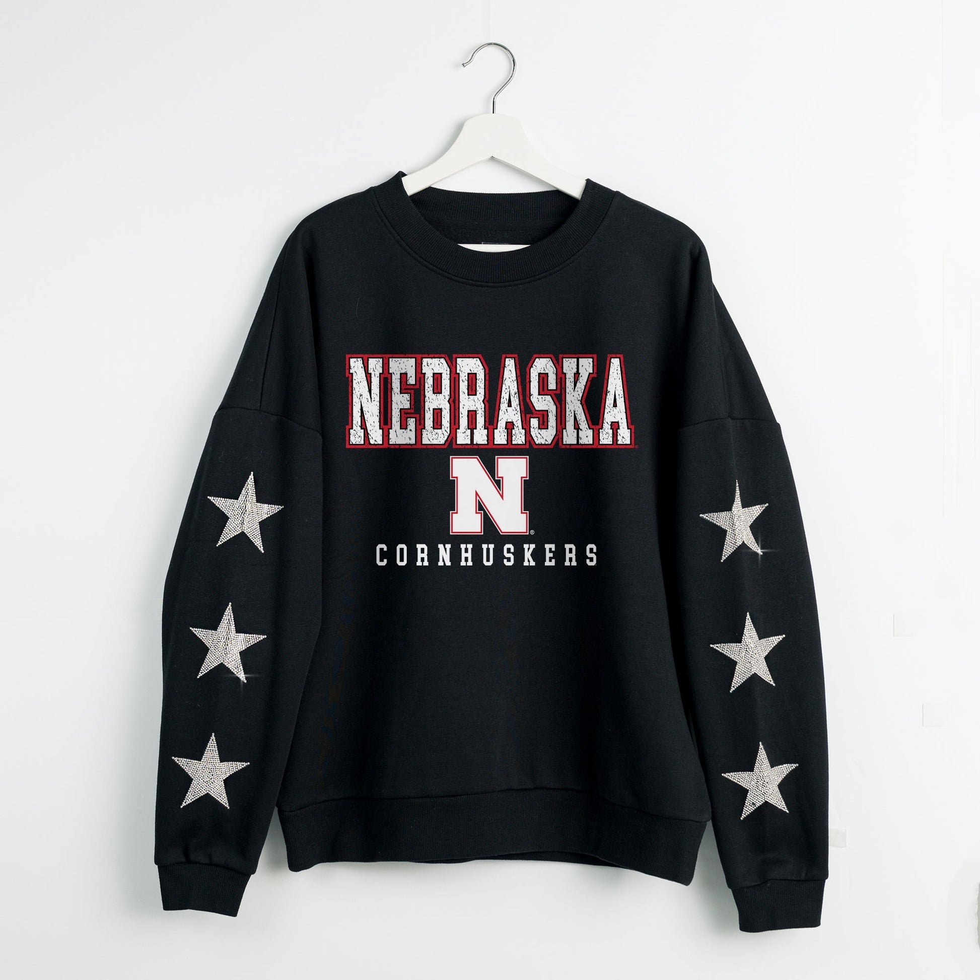 NEBRASKA CORNHUSKERS VELOCITY STAR EMBELLISHED CREW SWEATSHIRT