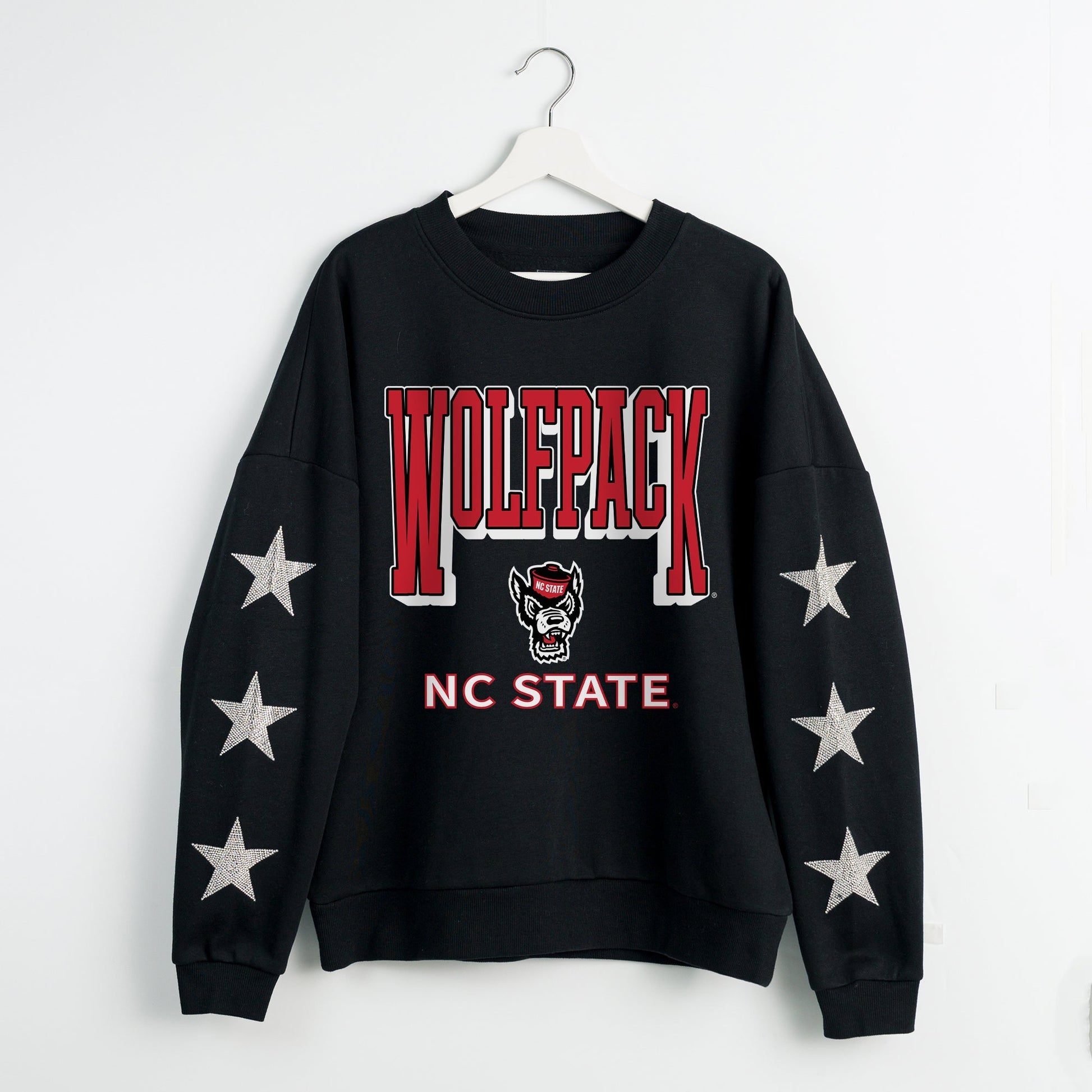 NORTH CAROLINA STATE WOLFPACK PURE VICTORY EMBELLISHED STAR SLEEVE CREWNECK PULLOVER
