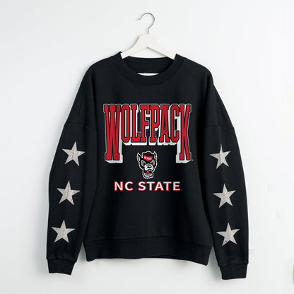 NORTH CAROLINA STATE WOLFPACK PURE VICTORY EMBELLISHED STAR SLEEVE CREWNECK PULLOVER