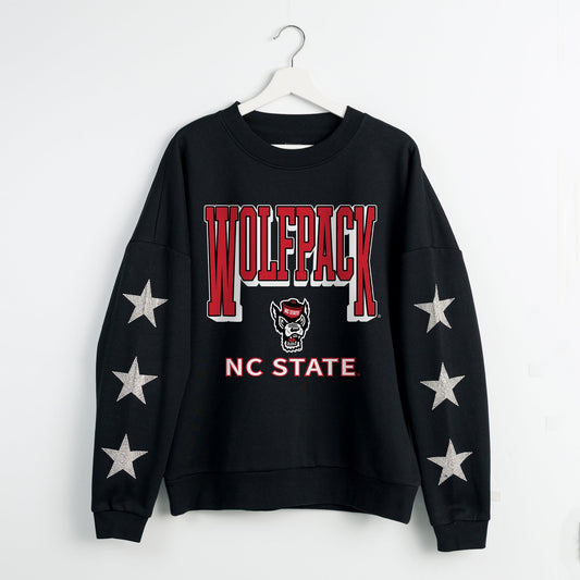 NORTH CAROLINA STATE WOLFPACK PURE VICTORY EMBELLISHED STAR SLEEVE CREWNECK PULLOVER