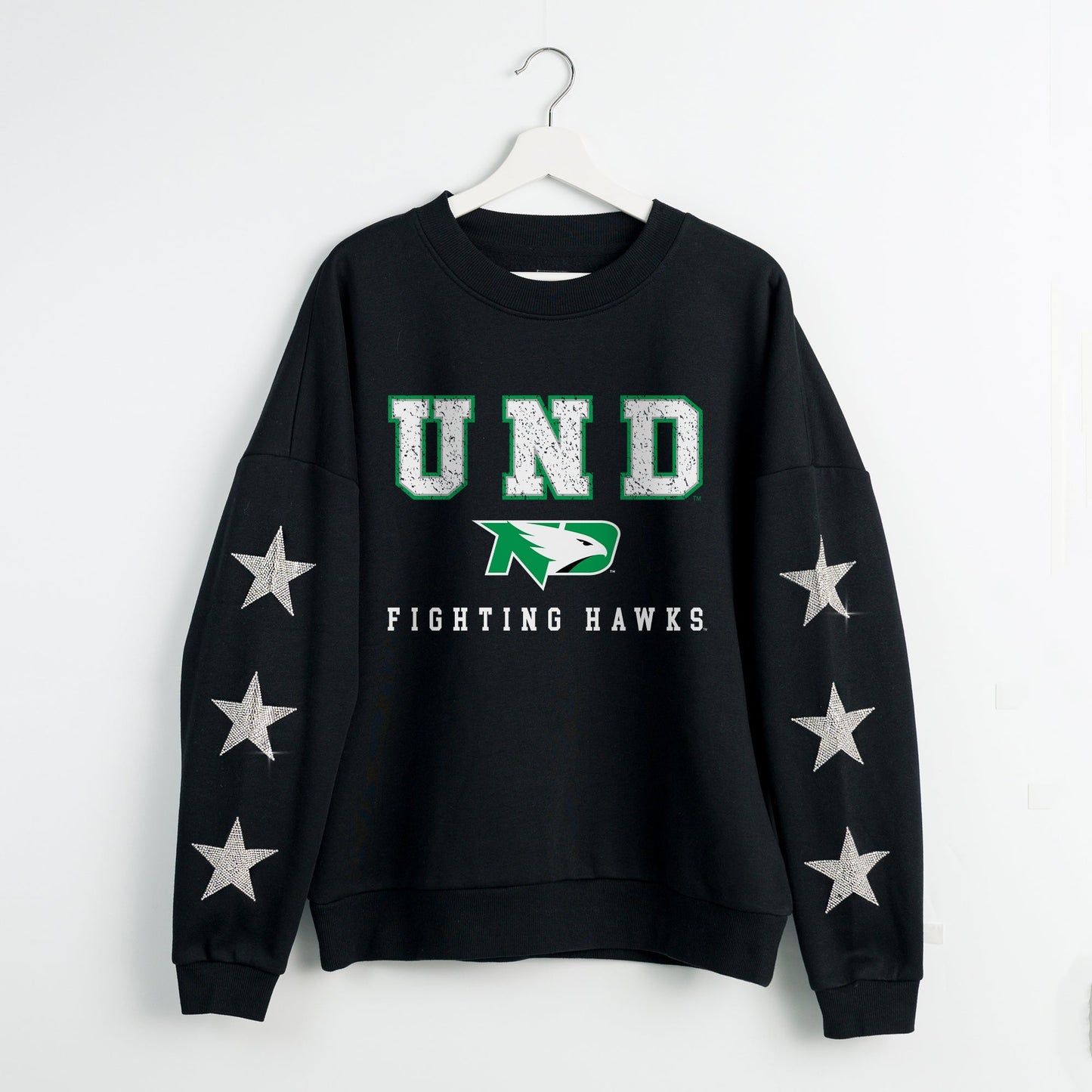 NORTH DAKOTA FIGHTING HAWKS VELOCITY STAR EMBELLISHED CREW SWEATSHIRT