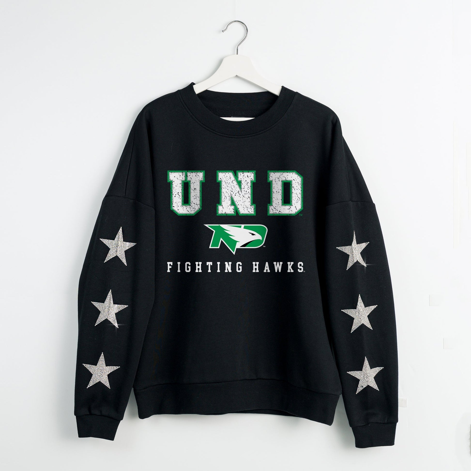 NORTH DAKOTA FIGHTING HAWKS VELOCITY STAR EMBELLISHED CREW SWEATSHIRT