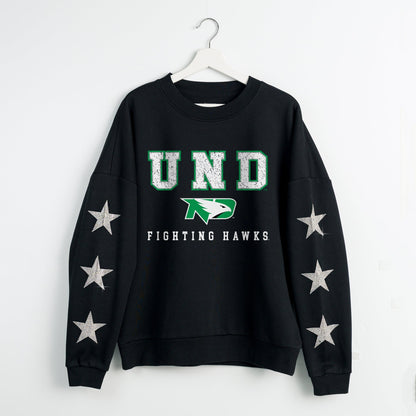 NORTH DAKOTA FIGHTING HAWKS VELOCITY STAR EMBELLISHED CREW SWEATSHIRT