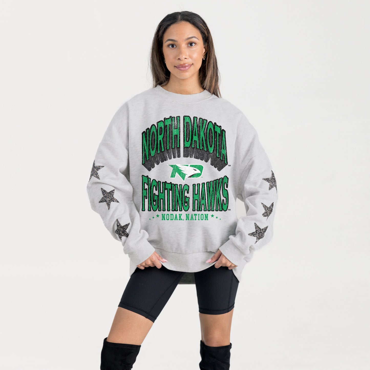 NORTH DAKOTA FIGHTING HAWKS RESILIENCE STAR EMBELLISHED CREW SWEATSHIRT