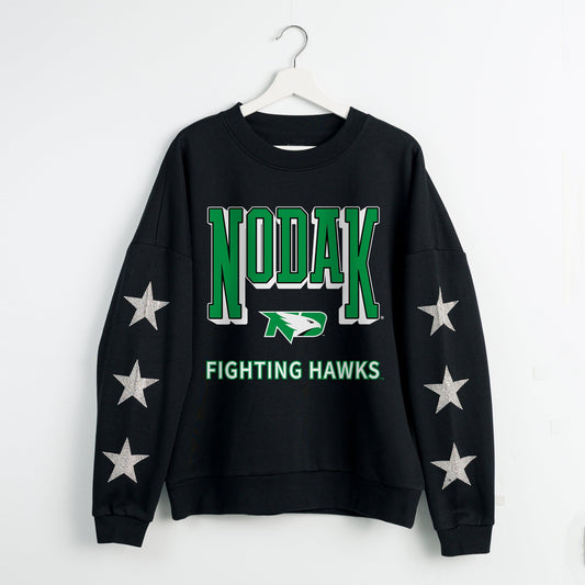 NORTH DAKOTA FIGHTING HAWKS PURE VICTORY EMBELLISHED STAR SLEEVE CREWNECK PULLOVER
