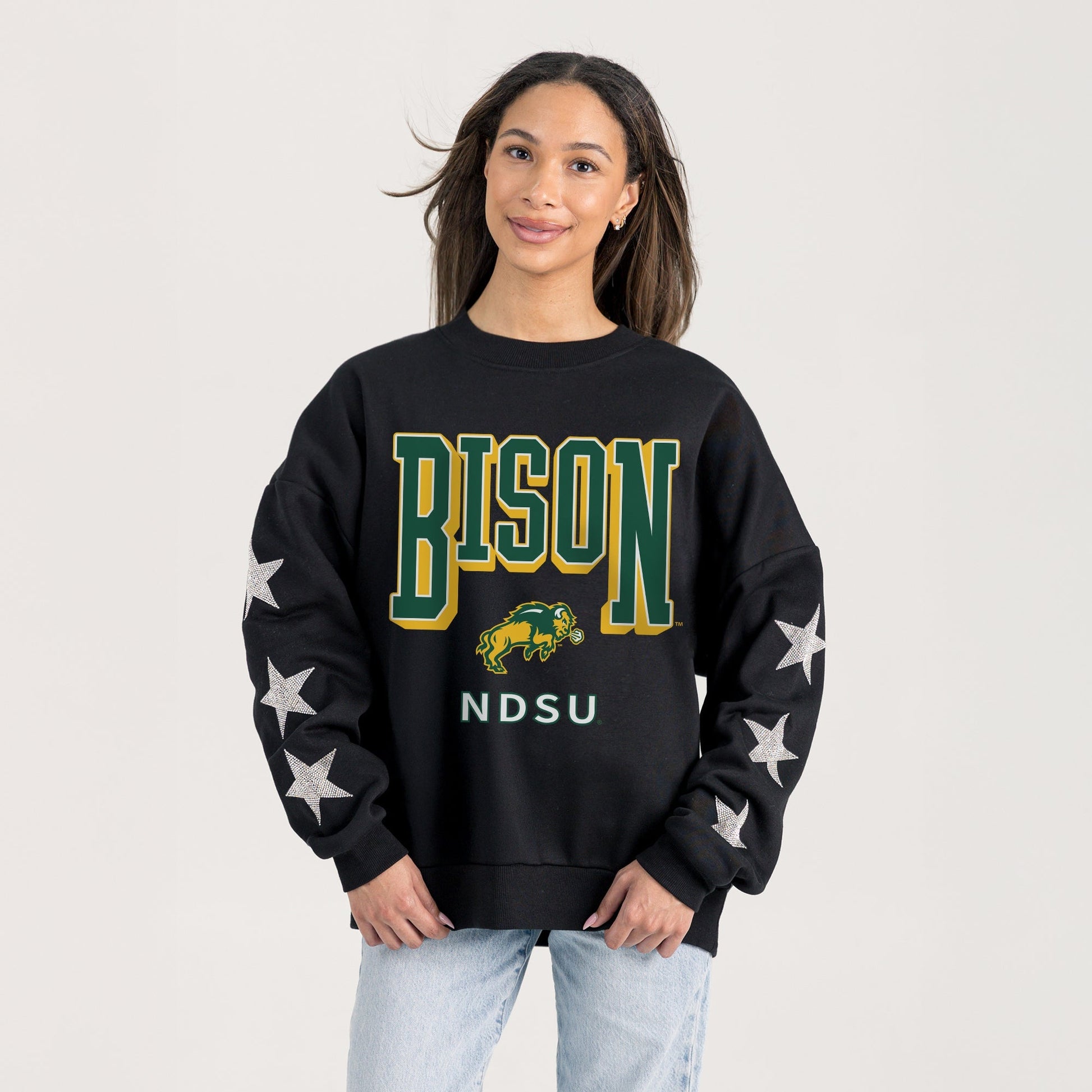 NORTH DAKOTA STATE BISON PURE VICTORY EMBELLISHED STAR SLEEVE CREWNECK PULLOVER
