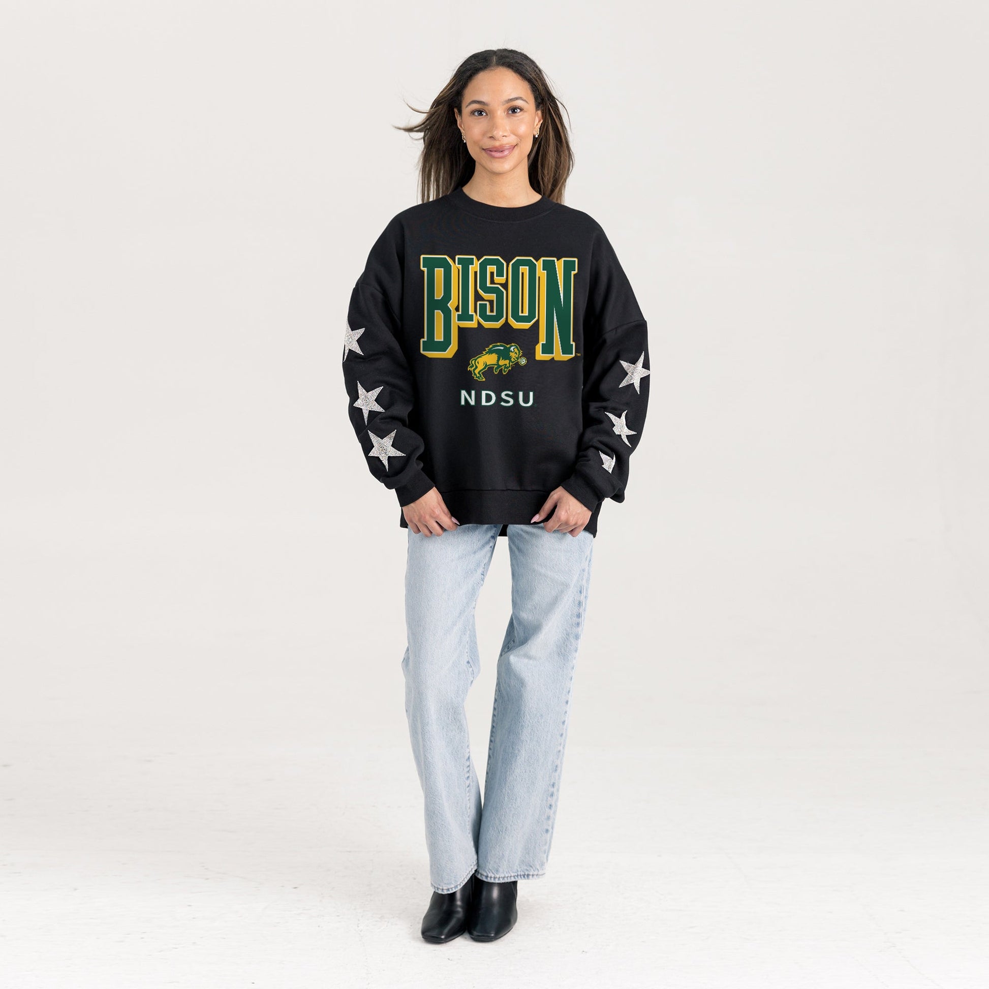 NORTH DAKOTA STATE BISON PURE VICTORY EMBELLISHED STAR SLEEVE CREWNECK PULLOVER
