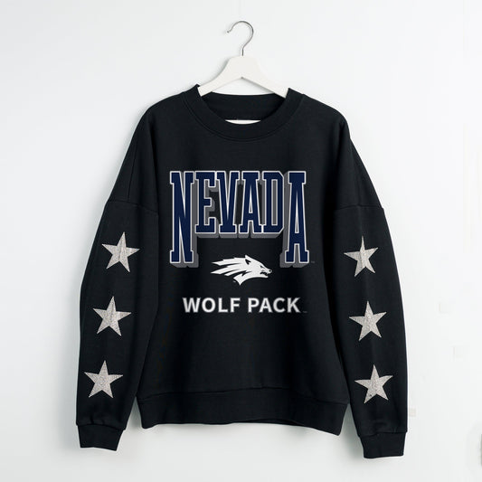 NEVADA WOLF PACK PURE VICTORY EMBELLISHED STAR SLEEVE CREWNECK PULLOVER