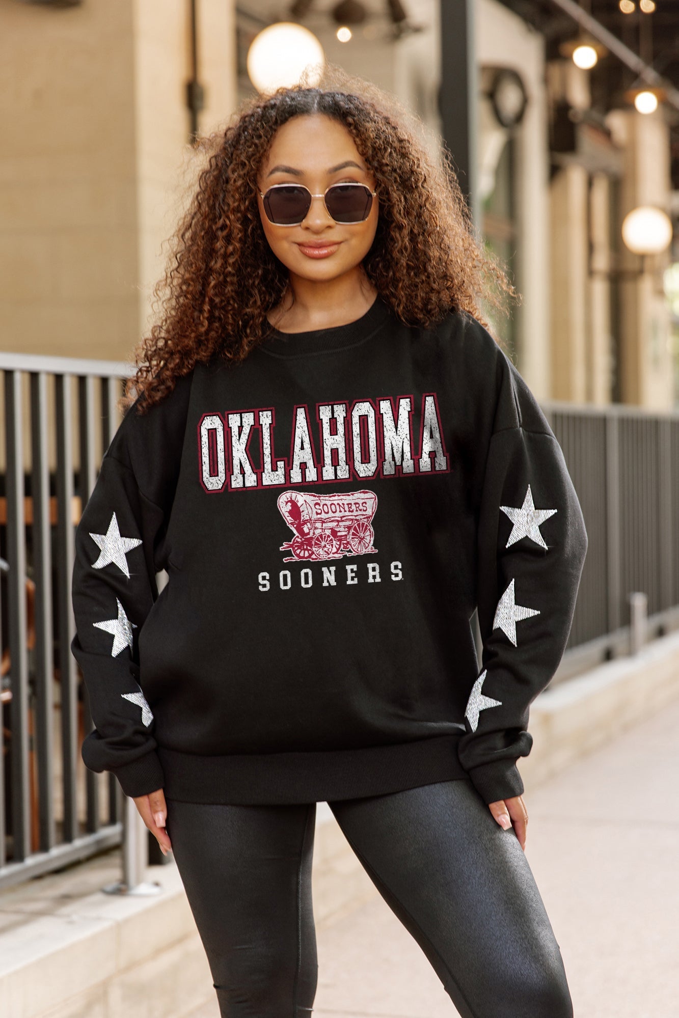 OKLAHOMA SOONERS VELOCITY STAR EMBELLISHED CREW SWEATSHIRT