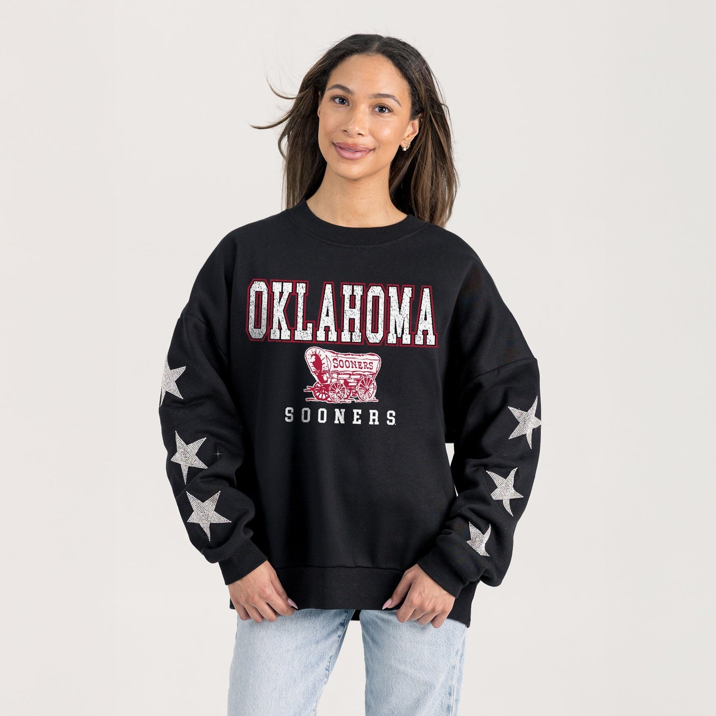 OKLAHOMA SOONERS VELOCITY STAR EMBELLISHED CREW SWEATSHIRT