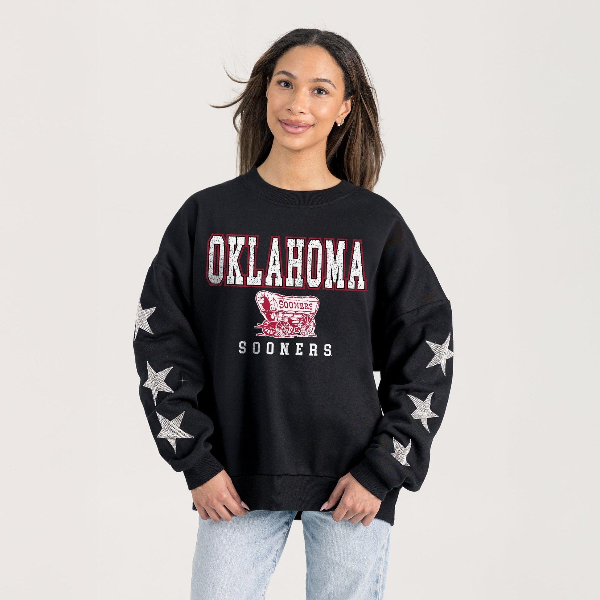 OKLAHOMA SOONERS VELOCITY STAR EMBELLISHED CREW SWEATSHIRT