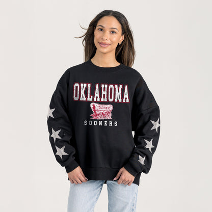 OKLAHOMA SOONERS VELOCITY STAR EMBELLISHED CREW SWEATSHIRT