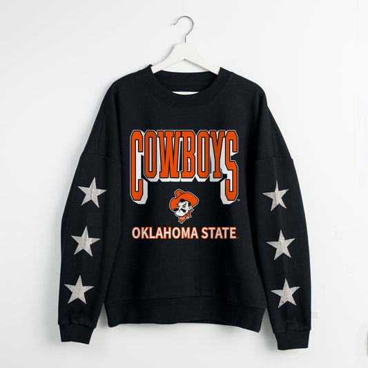 OKLAHOMA STATE COWBOYS PURE VICTORY EMBELLISHED STAR SLEEVE CREWNECK PULLOVER