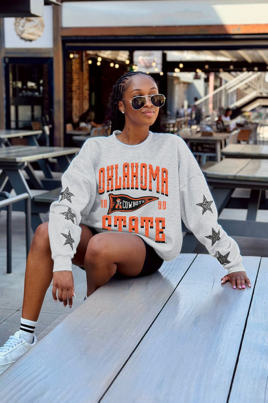 OKLAHOMA STATE COWBOYS PENNANT PRIDE EMBELLISHED STAR SLEEVE CREWNECK PULLOVER