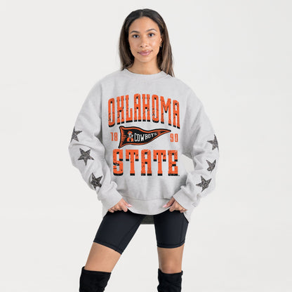 OKLAHOMA STATE COWBOYS PENNANT PRIDE EMBELLISHED STAR SLEEVE CREWNECK PULLOVER