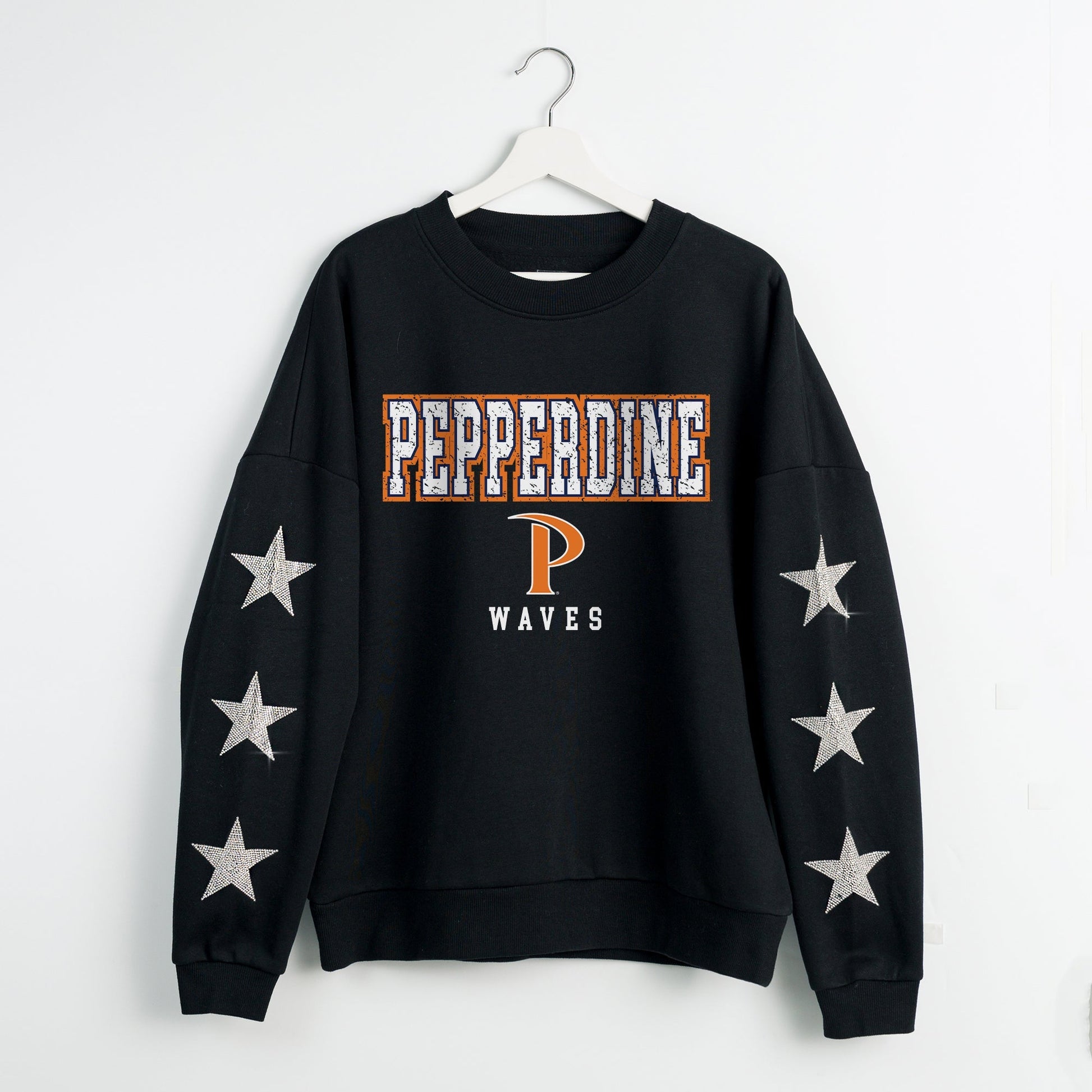 PEPPERDINE WAVES VELOCITY STAR EMBELLISHED CREW SWEATSHIRT