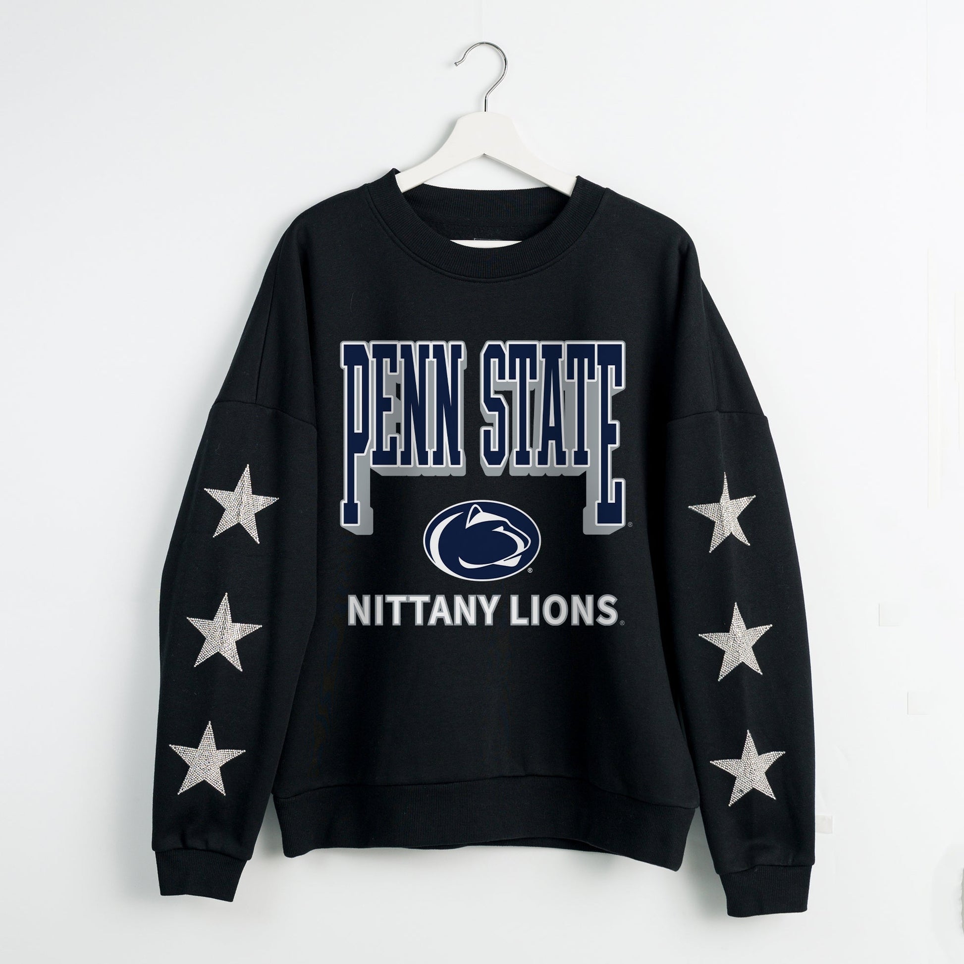 PENN STATE NITTANY LIONS PURE VICTORY EMBELLISHED STAR SLEEVE CREWNECK PULLOVER