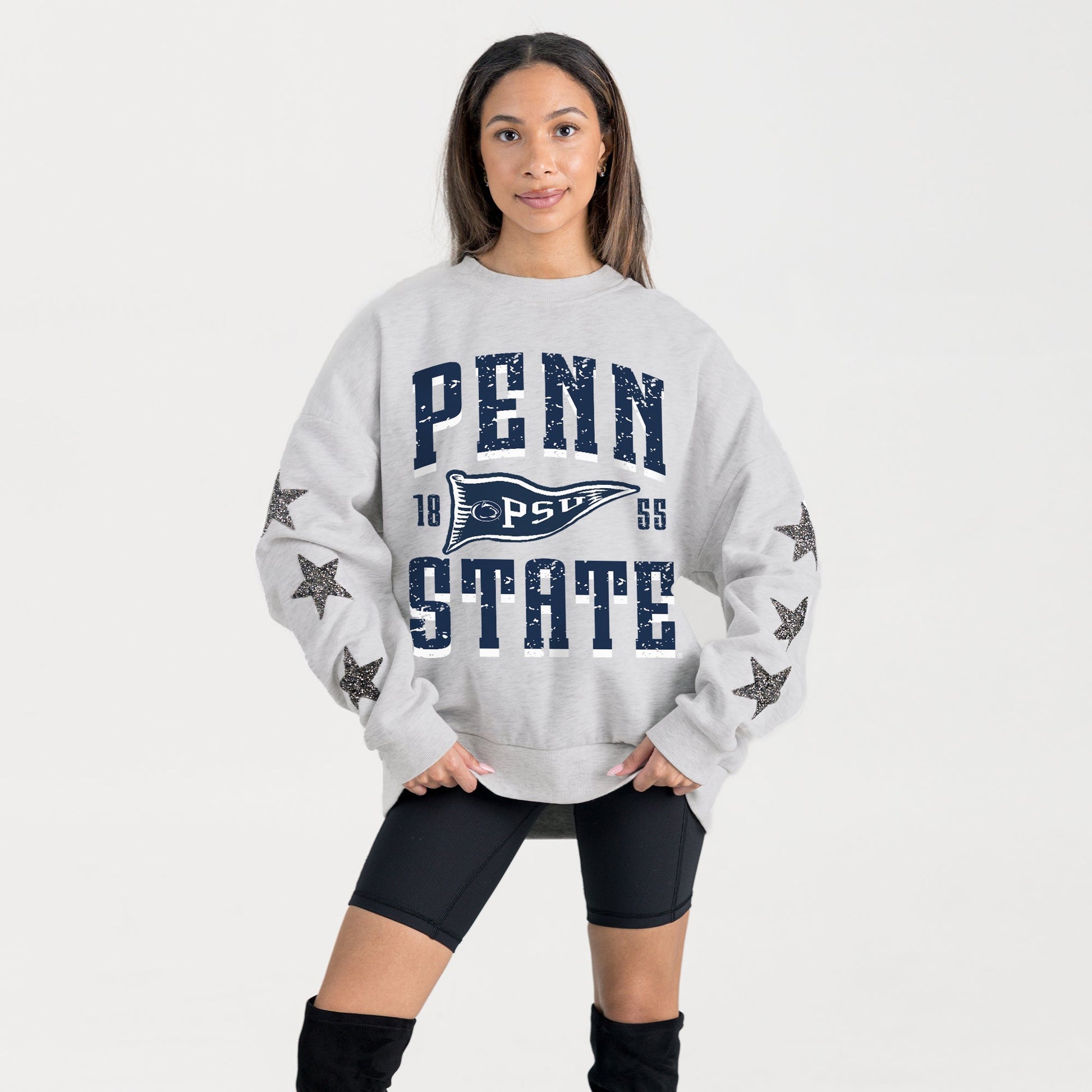 PENN STATE NITTANY LIONS PENNANT PRIDE EMBELLISHED STAR SLEEVE CREWNECK PULLOVER