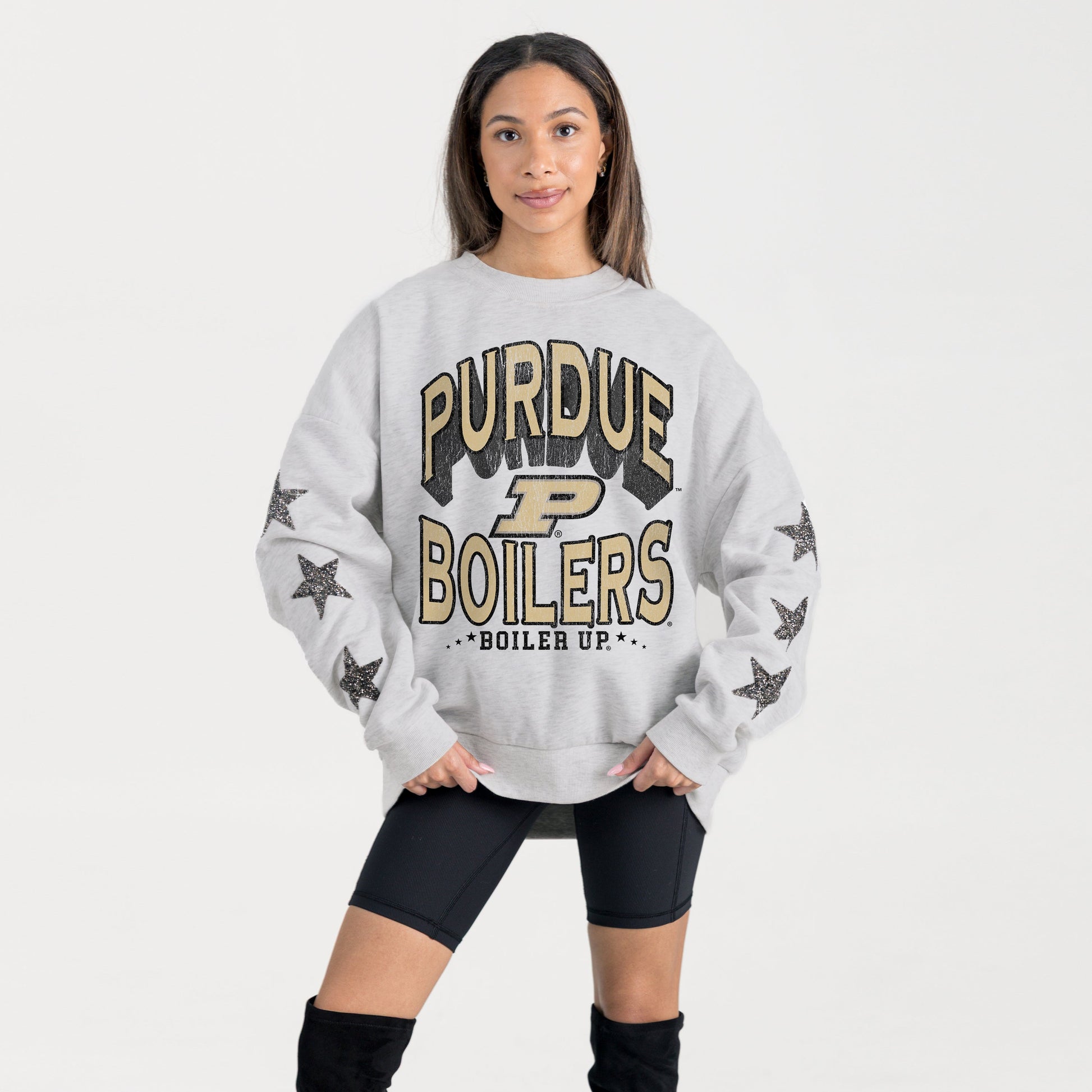 PURDUE BOILERMAKERS RESILIENCE STAR EMBELLISHED CREW SWEATSHIRT
