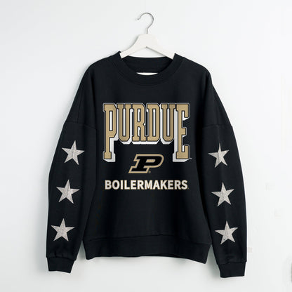 PURDUE BOILERMAKERS PURE VICTORY EMBELLISHED STAR SLEEVE CREWNECK PULLOVER