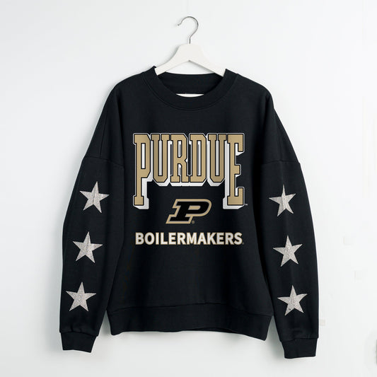 PURDUE BOILERMAKERS PURE VICTORY EMBELLISHED STAR SLEEVE CREWNECK PULLOVER