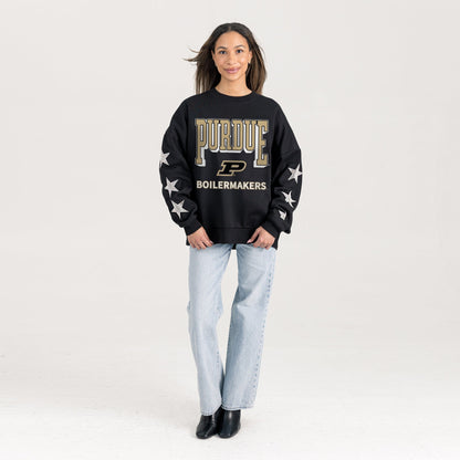PURDUE BOILERMAKERS PURE VICTORY EMBELLISHED STAR SLEEVE CREWNECK PULLOVER