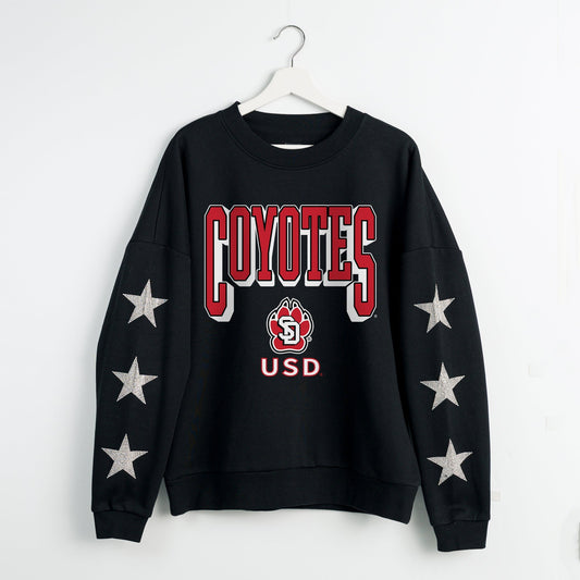 SOUTH DAKOTA COYOTES PURE VICTORY EMBELLISHED STAR SLEEVE CREWNECK PULLOVER