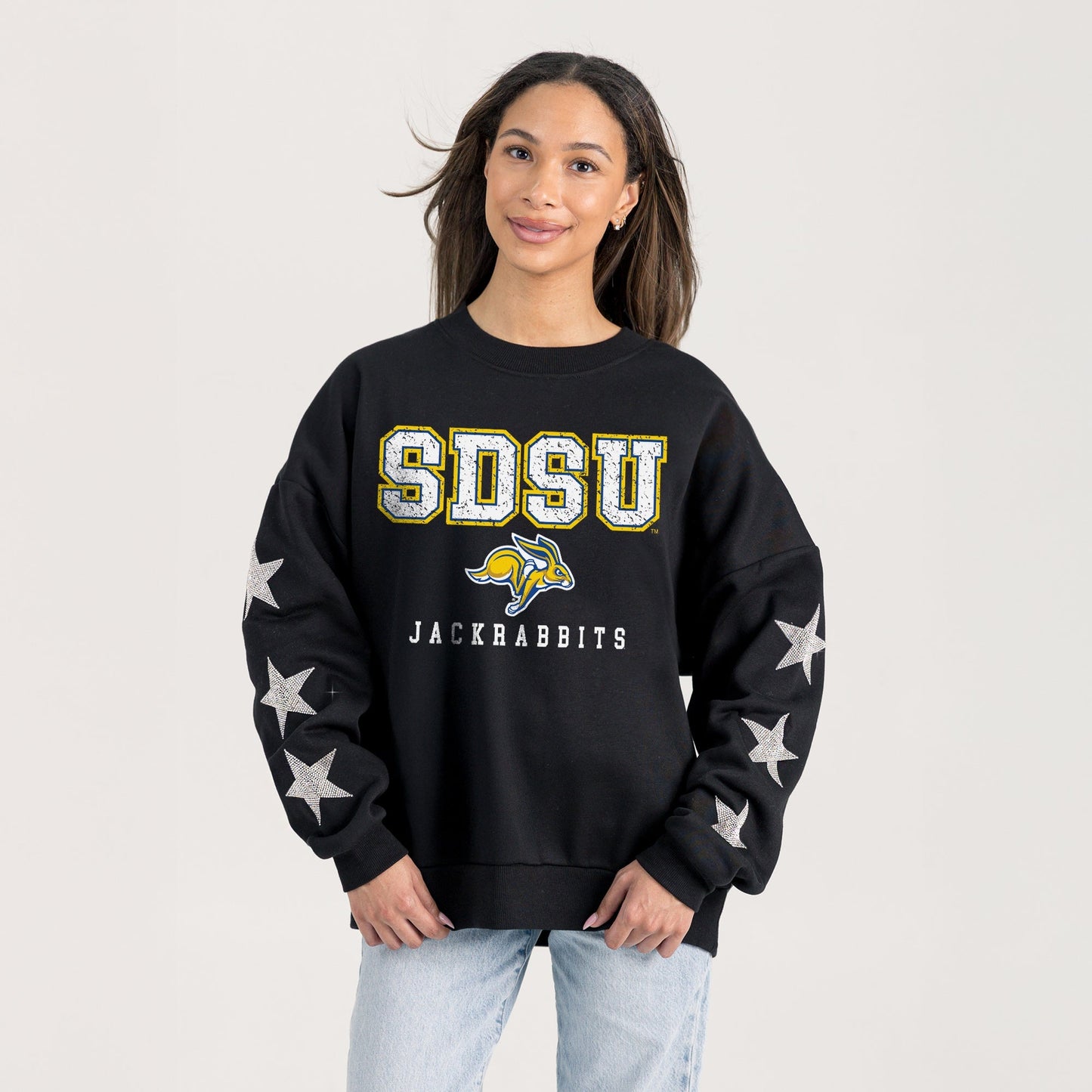 SOUTH DAKOTA STATE JACKRABBITS VELOCITY STAR EMBELLISHED CREW SWEATSHIRT