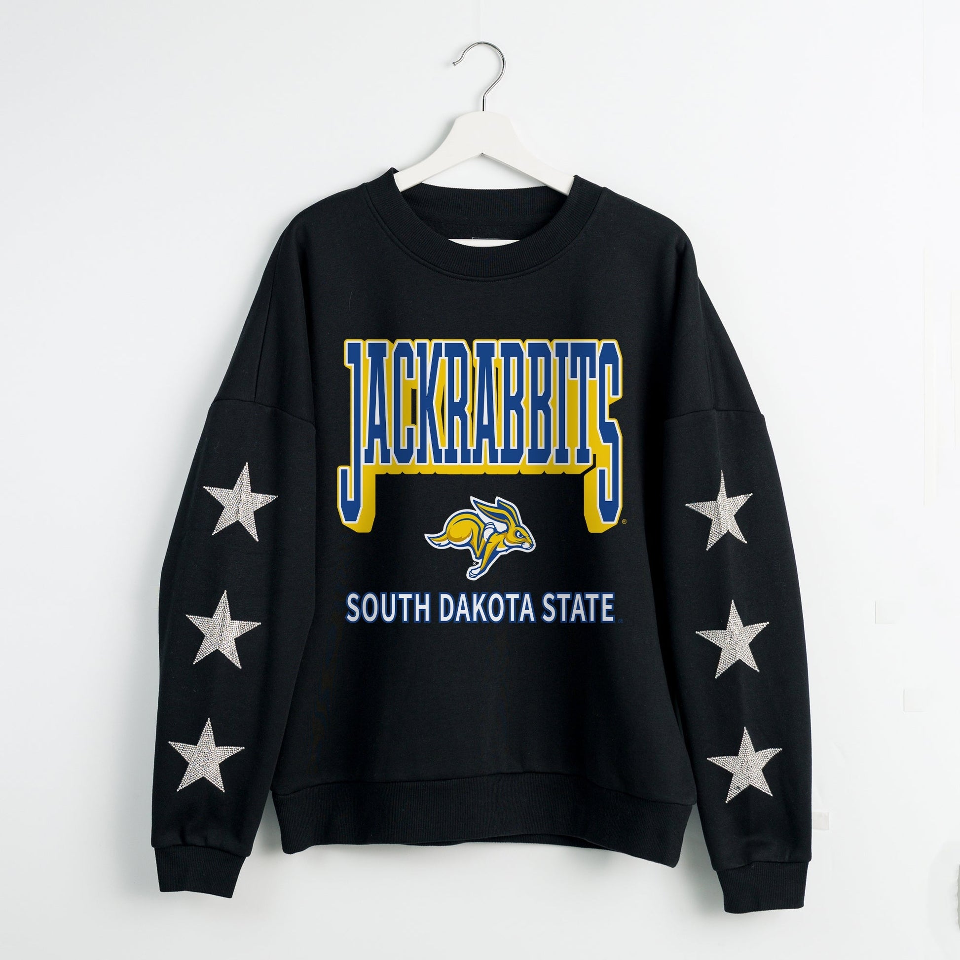 SOUTH DAKOTA STATE JACKRABBITS PURE VICTORY EMBELLISHED STAR SLEEVE CREWNECK PULLOVER