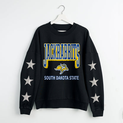 SOUTH DAKOTA STATE JACKRABBITS PURE VICTORY EMBELLISHED STAR SLEEVE CREWNECK PULLOVER