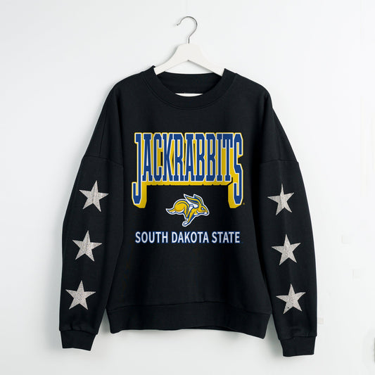 SOUTH DAKOTA STATE JACKRABBITS PURE VICTORY EMBELLISHED STAR SLEEVE CREWNECK PULLOVER