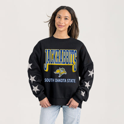 SOUTH DAKOTA STATE JACKRABBITS PURE VICTORY EMBELLISHED STAR SLEEVE CREWNECK PULLOVER