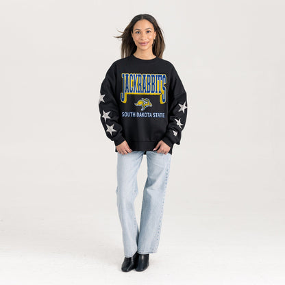 SOUTH DAKOTA STATE JACKRABBITS PURE VICTORY EMBELLISHED STAR SLEEVE CREWNECK PULLOVER