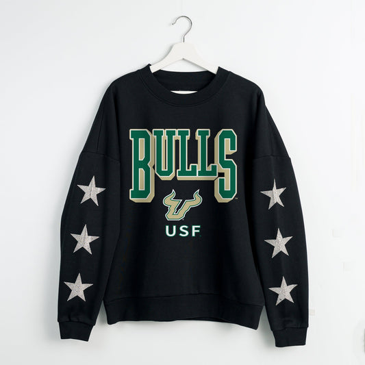 SOUTH FLORIDA BULLS PURE VICTORY EMBELLISHED STAR SLEEVE CREWNECK PULLOVER