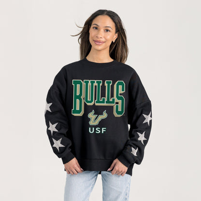 SOUTH FLORIDA BULLS PURE VICTORY EMBELLISHED STAR SLEEVE CREWNECK PULLOVER